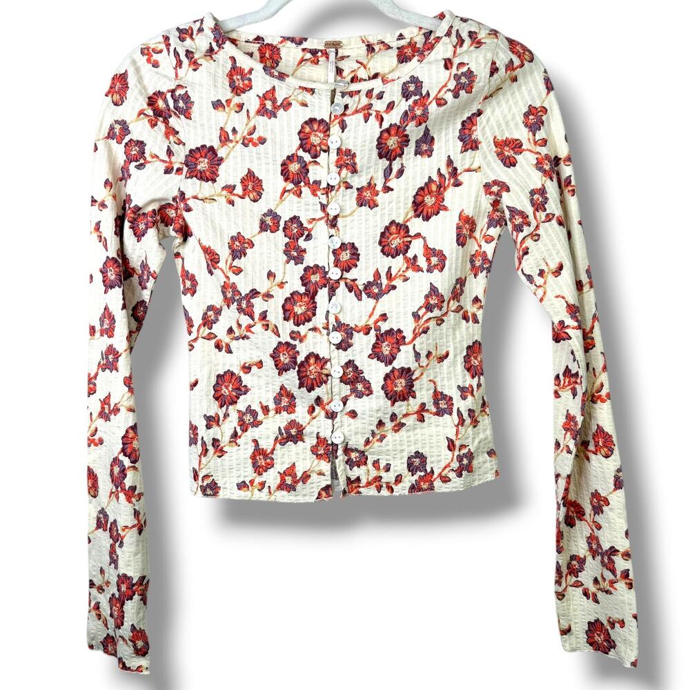NEW Free People Tilly Tea Combo Ivory Floral Button Cotton Long Sleeve Top XS - Picture 5 of 9